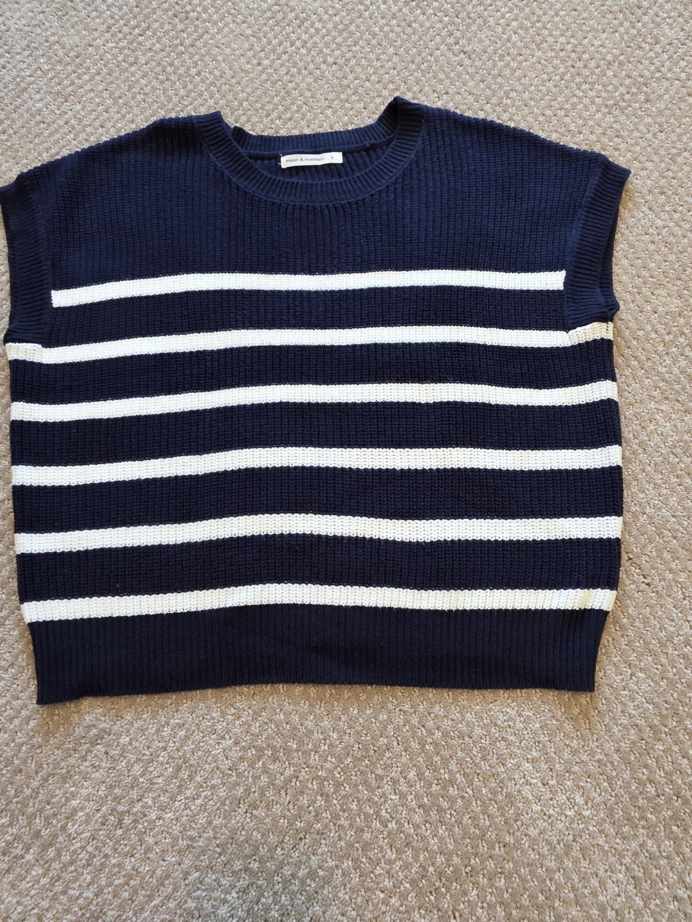 moon & madison Navy and Cream Knit Crewneck Sweater
